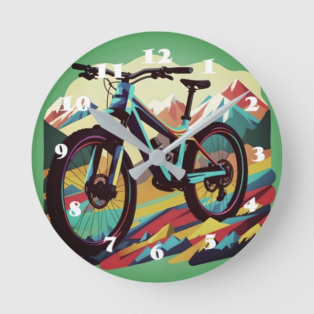 Reloj Redondo Mediano Arte de ciclismo de montaña cuesta abajo (Anverso)