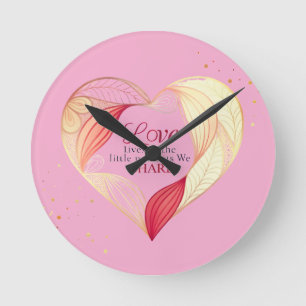 Reloj Redondo Mediano Arte de Cita de Amor de Corazón Elegante