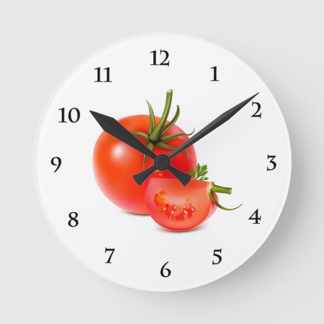 Reloj Redondo Mediano Arte de comida de tomate verde rojo (Anverso)
