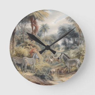 Reloj Redondo Mediano Arte de decoración para el hogar Safari Botánico O