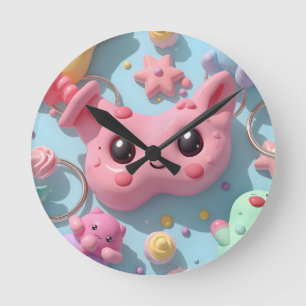 Reloj Redondo Mediano Arte de Fantasía Criatura Kawaii Pastel