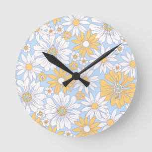 Reloj Redondo Mediano arte de Flor Amarilla del País