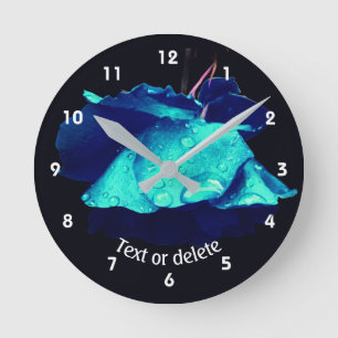 Reloj Redondo Mediano Arte de Flor de Rosa Azul Personalizado