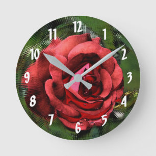 Reloj Redondo Mediano Arte de Flor Resumen de Rosa Rojo