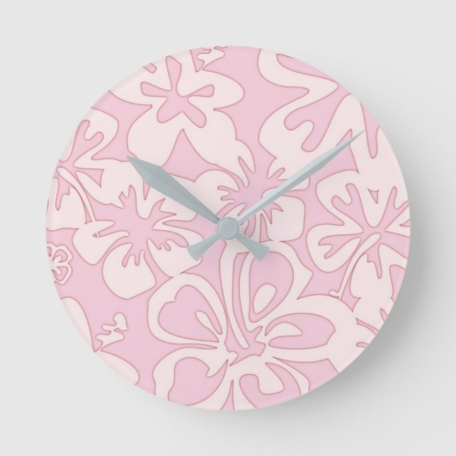 Reloj Redondo Mediano Arte de Flor Rosa Pastel (Anverso)