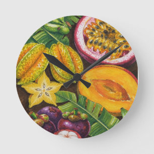 Reloj Redondo Mediano Arte de Frutas Tropicales Decoración Exótica de