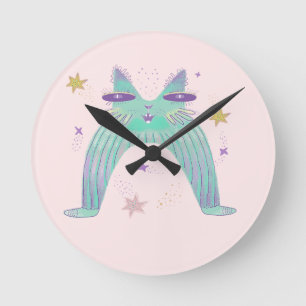 Reloj Redondo Mediano arte de gato arcoíris 