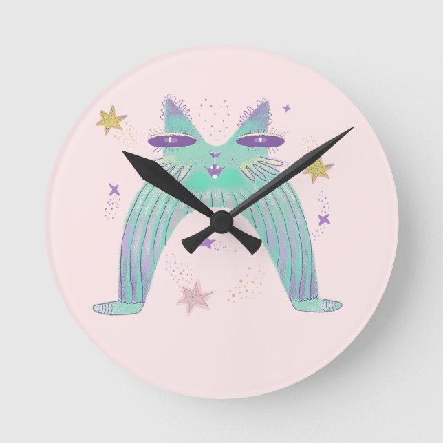 Reloj Redondo Mediano arte de gato arcoíris  (Anverso)