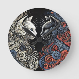 Reloj Redondo Mediano Arte de gatos abstractos