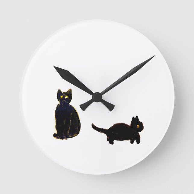 Reloj Redondo Mediano Arte de gatos negros (Anverso)