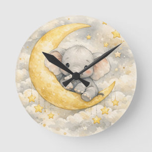 Reloj Redondo Mediano Arte de guardería de luna de elefante lindo