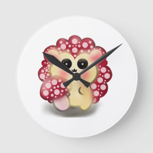 Reloj Redondo Mediano Arte de hongo rojo Kawaii lindo erizo sombrero de 