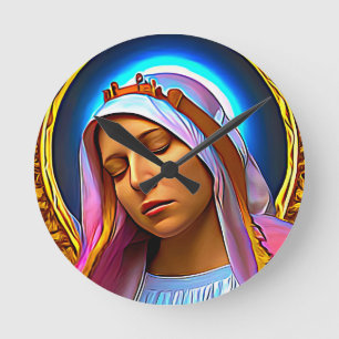 Reloj Redondo Mediano Arte de IA de la bendita Virgen María