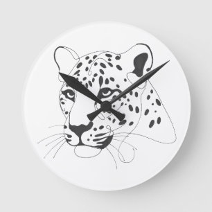 Reloj Redondo Mediano Arte de la línea Minimalista Leopard pintado a man