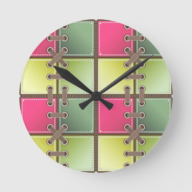Reloj Redondo Mediano arte de la moda rosa y verde (Anverso)
