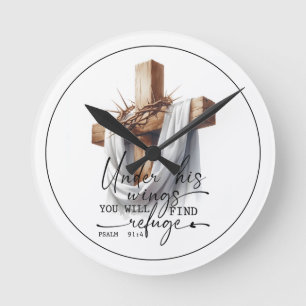 Reloj Redondo Mediano Arte de las Escrituras Bajo Sus Alas – Salmo 91:4 