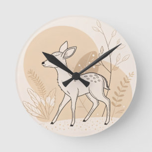 Reloj Redondo Mediano Arte de línea de ciervo bebé escandinavo – Minimal