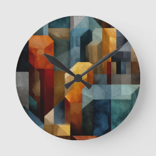 Reloj Redondo Mediano Arte de lujo abstracto geométrico texturizado azul