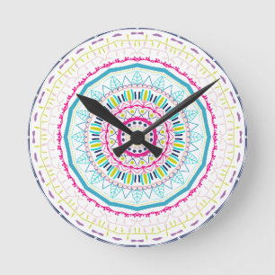 Reloj Redondo Mediano Arte de mandala colorido vibrante