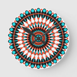 Reloj Redondo Mediano Arte de Mandala Geométrico Colorido-46456