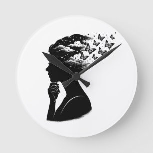 Reloj Redondo Mediano Arte de Mariposa de Cielo Nocturno Estético