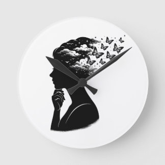 Reloj Redondo Mediano Arte de Mariposa de Cielo Nocturno Estético