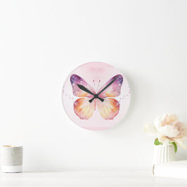 Reloj Redondo Mediano Arte de mariposa en acuarela