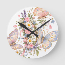 Reloj Redondo Mediano Arte de Mariposa Pastel Adorable