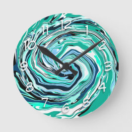 Reloj Redondo Mediano Arte de mármol azul, Verde azulado, turquesa y bla