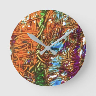 Reloj Redondo Mediano Arte de mármol naranja, verde, azul y morado