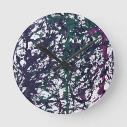 Reloj Redondo Mediano Arte de mármol púrpura, verde y rosa