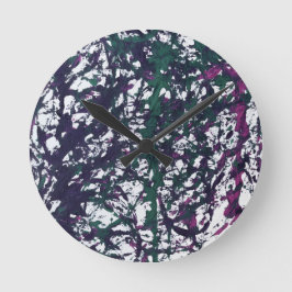 Reloj Redondo Mediano Arte de mármol púrpura, verde y rosa