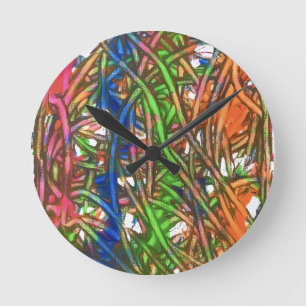 Reloj Redondo Mediano Arte de mármol rosa, azul, verde, naranja