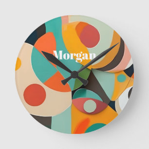 Reloj Redondo Mediano Arte de monograma o nombre modernista de mediados