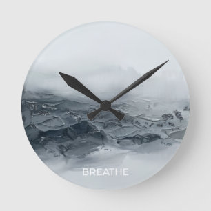 Reloj Redondo Mediano Arte de montaña abstracta gris negro 3D de texto p