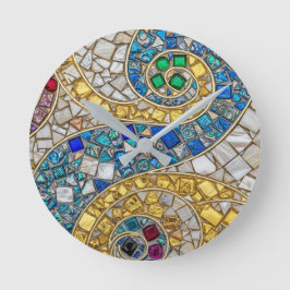 Reloj Redondo Mediano Arte de mosaico de color vibrante