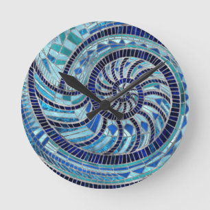 Reloj Redondo Mediano Arte de mosaico de Nautilus Shell
