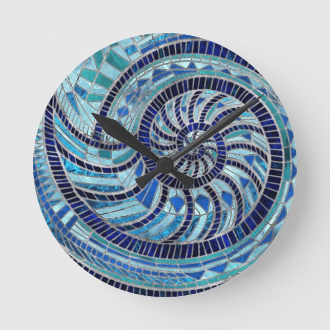 Reloj Redondo Mediano Arte de mosaico de Nautilus Shell (Anverso)