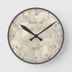 Reloj Redondo Mediano Arte de ovejas Alegría de esquilar Personalizado