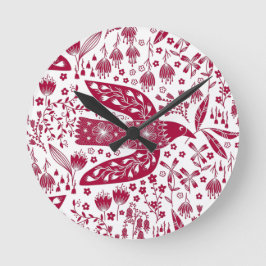 Reloj Redondo Mediano Arte de pájaro rojo