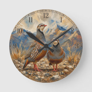 Reloj Redondo Mediano Arte de pareja de perdiz chucar 