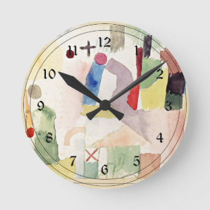 Reloj Redondo Mediano Arte de Paul Klee: Watercolor patético, rojo