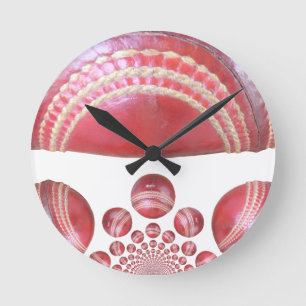 Reloj Redondo Mediano Arte de Pelota de Cricket Roja - Crimson Spin
