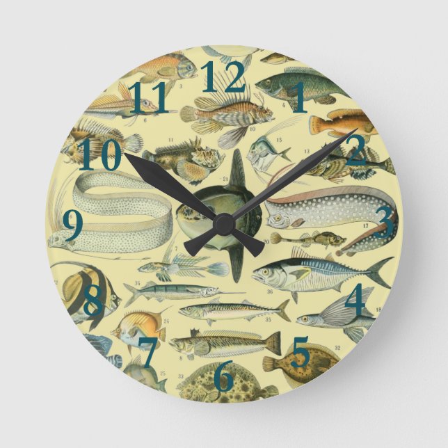 Reloj Redondo Mediano Arte de pesca científica de peces de época (Anverso)