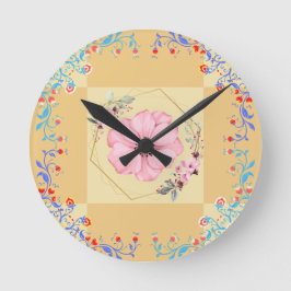 Reloj Redondo Mediano Arte de primavera, diseño gráfico de flores