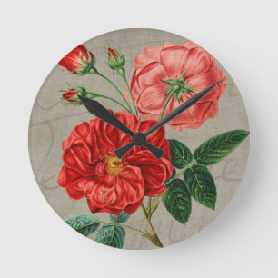 Reloj Redondo Mediano Arte de rosa roja antigua sobre gris