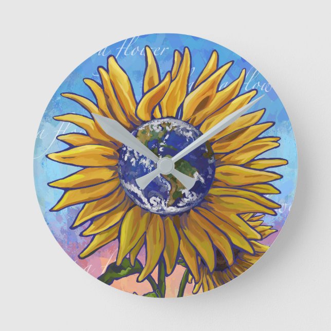 Reloj Redondo Mediano Arte de Sunflower Earth (Anverso)