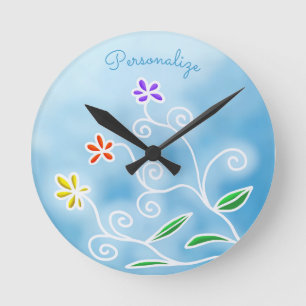 Reloj Redondo Mediano Arte de tres flores de estilo y decoración