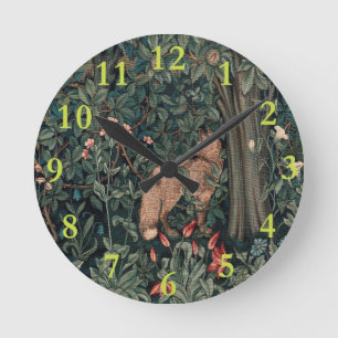 Reloj Redondo Mediano Arte de vida silvestre de zorro de vegetación de W