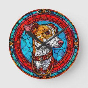 Reloj Redondo Mediano Arte de vidrio emplomado de perros